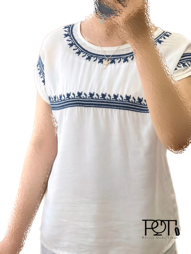 رنگ سفید با گلدوزی آبی